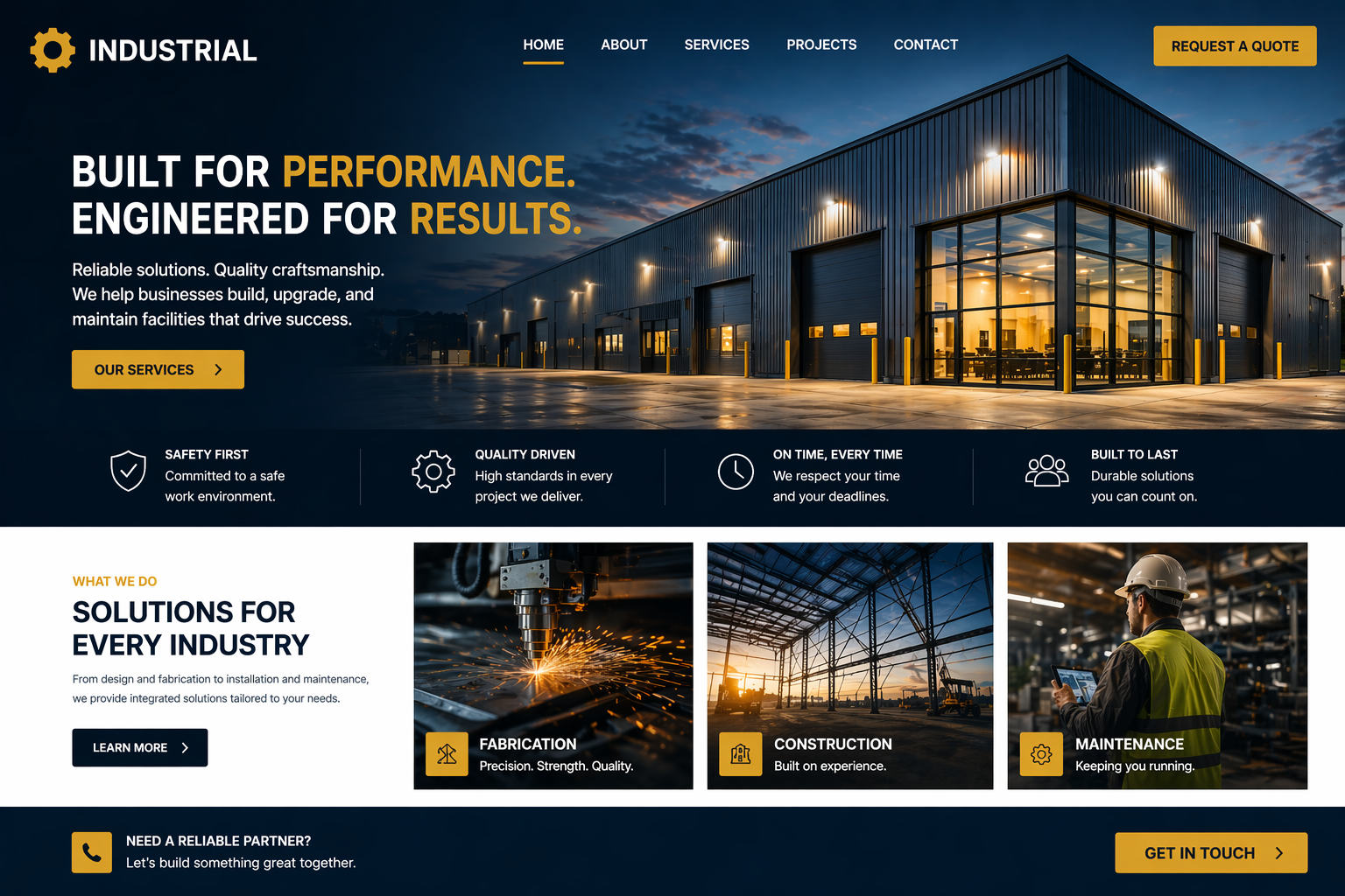 Industrial business website design concept
